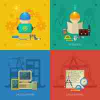 Vector gratuito ingeniero flat icons composición square