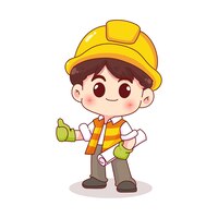 Vector gratuito ingeniero trabajador o trabajador de la construcción capataz personaje dibujado a mano ilustración de dibujos animados