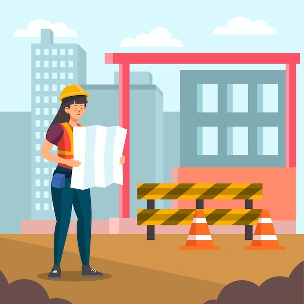 Ingenieros planos orgánicos que trabajan en la construcción.