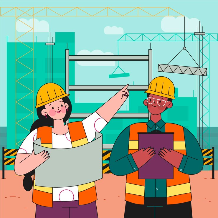 Vector gratuito ingenieros que trabajan en la construcción ilustrados