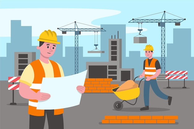 Ingenieros que trabajan en la ilustración de la construcción