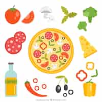 Vector gratuito ingredientes de la pizza sobre un fondo blanco