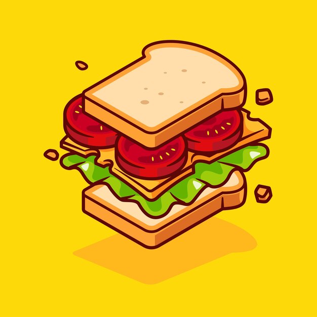 Ingredientes de sándwich Icono vectorial de dibujos animados Ilustración de alimentos Icono de objeto Icono plano aislado