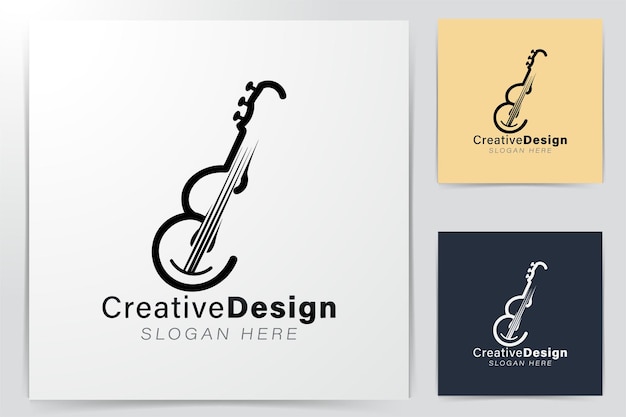 Inicial e. ideas de logotipo de músico de guitarra monoline. diseño de logotipo de inspiración. ilustración de vector de plantilla. aislado sobre fondo blanco