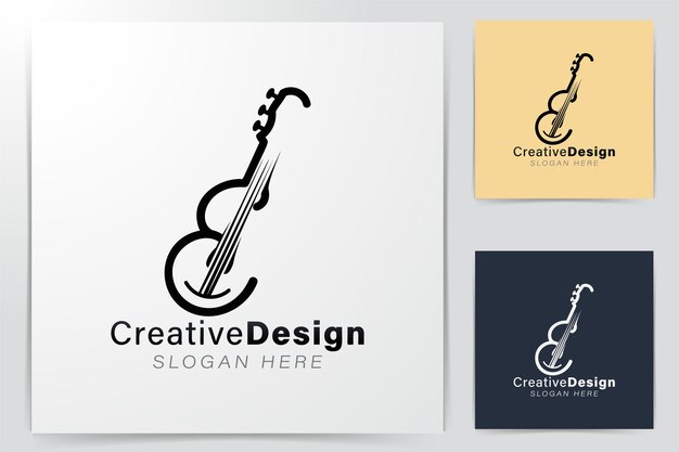 Inicial e. Ideas de logotipo de músico de guitarra monoline. Diseño de logotipo de inspiración. Ilustración de vector de plantilla. Aislado sobre fondo blanco