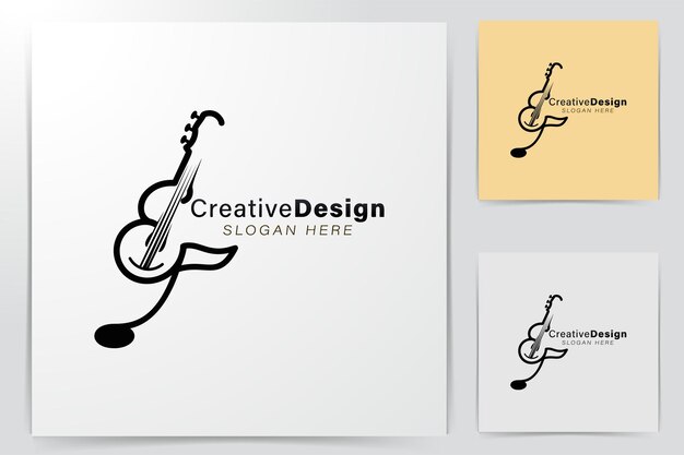 Inicial e. nota musical. Ideas de logotipo de guitarra. Diseño de logotipo de inspiración. Ilustración de vector de plantilla. Aislado sobre fondo blanco