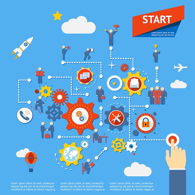 Vector gratuito iniciar el proceso de negocio diagrama de infografías ilustración vectorial