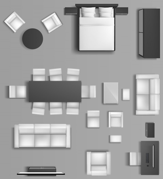 Inicio interior vista superior. Moderno alojamiento en apartamentos de salón y dormitorio con muebles.