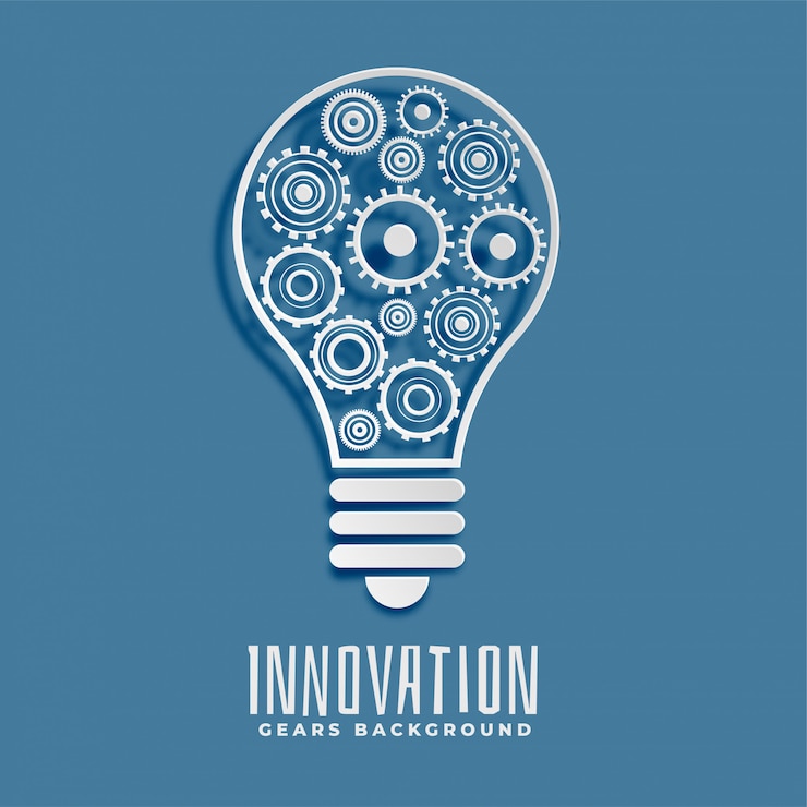 Vector gratuito innovación y burbuja de ideas y engranajes de fondo