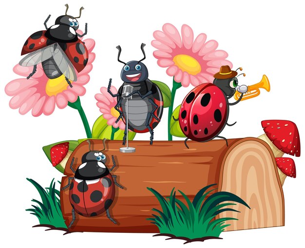 Insecto feliz en la naturaleza escena de cuento de hadas