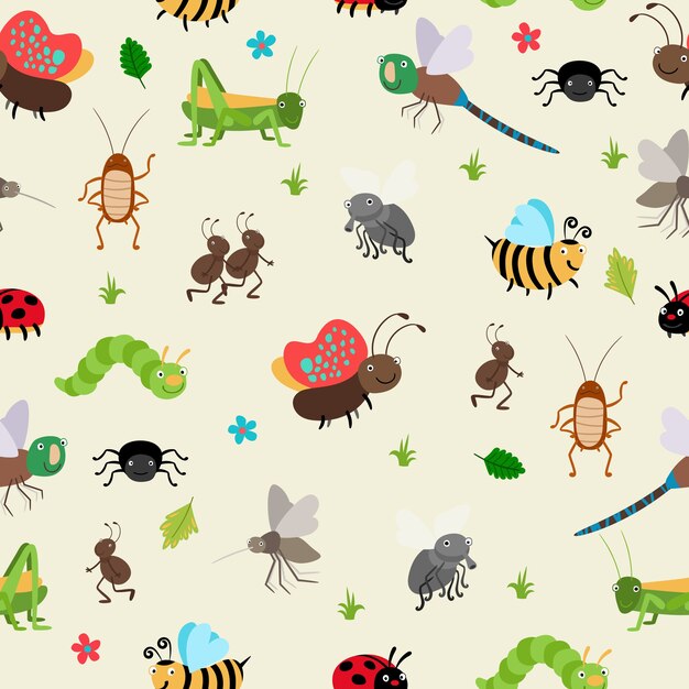 Insectos de fondo transparente y escarabajos, hormigas y orugas, saltamontes.