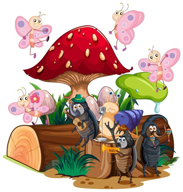Insectos musicales en un bosque
