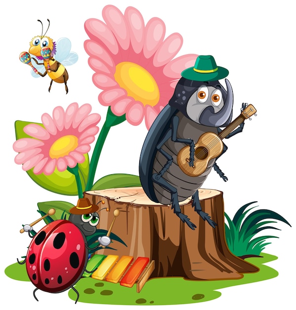 Insectos musicales en un jardín