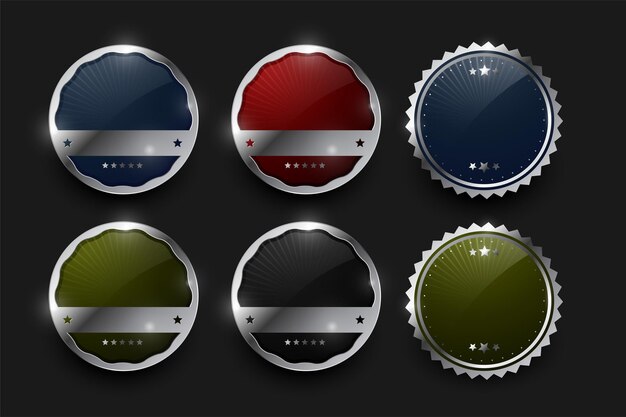 Insignia circular de estilo vintage, etiqueta, símbolo, estandarte en un conjunto de seis