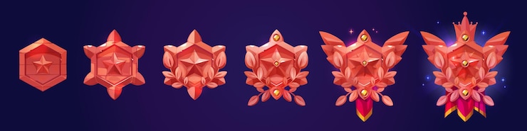 Vector gratuito insignia en forma de hexágono con rango de nivel de juego estrella ui
