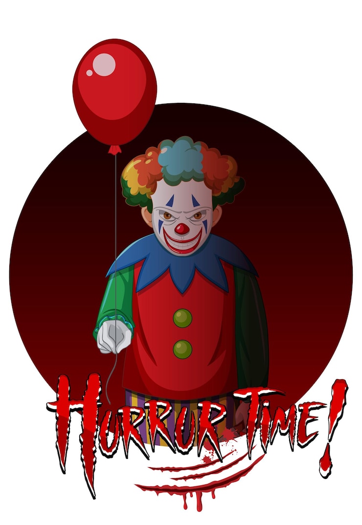 Vector gratuito insignia de happy time con payaso espeluznante