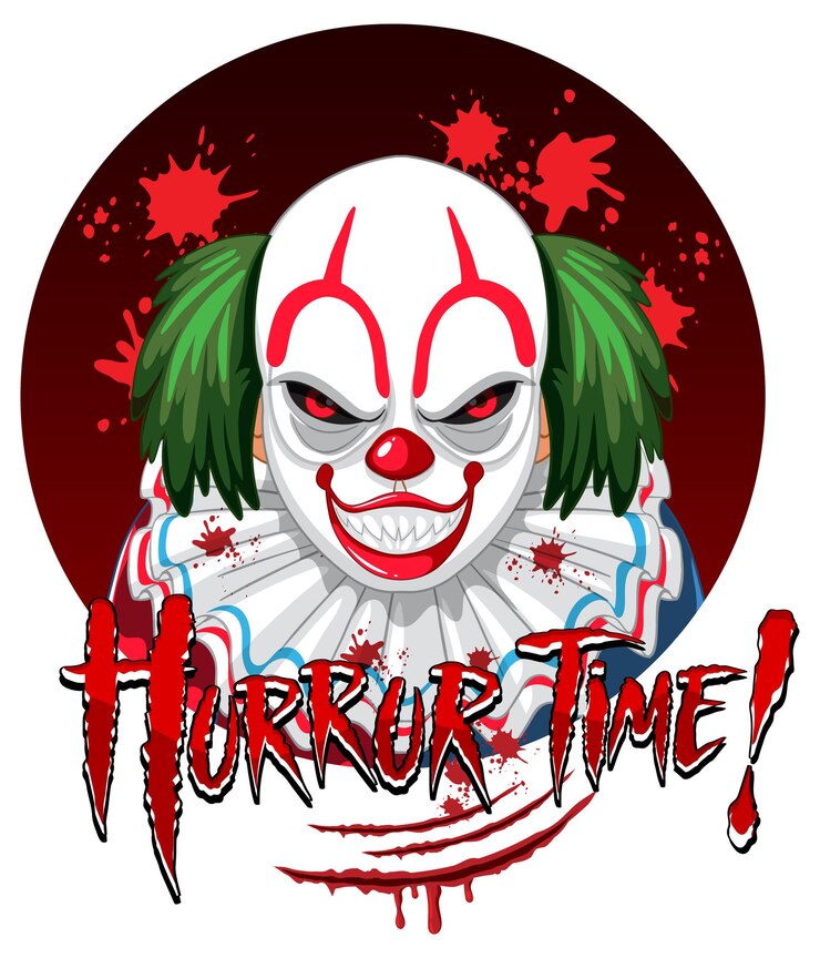 Vector gratuito insignia de horror time con dos payasos espeluznantes