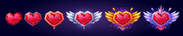 Insignia de juego de medalla de rango de gema de corazón en plata dorada