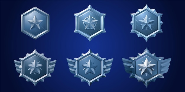 Insignia de metal hexagonal con estrella para el rango de nivel de juego
