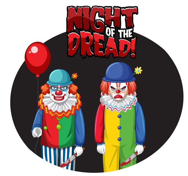 Insignia de la noche del terror con dos payasos espeluznantes
