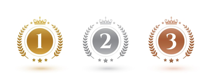 Vector gratuito insignia de número de primer y tercer lugar en el conjunto