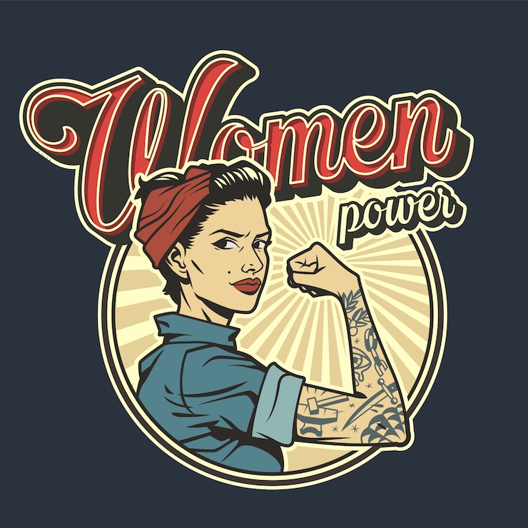 Vector gratuito insignia de poder de mujer colorida vintage