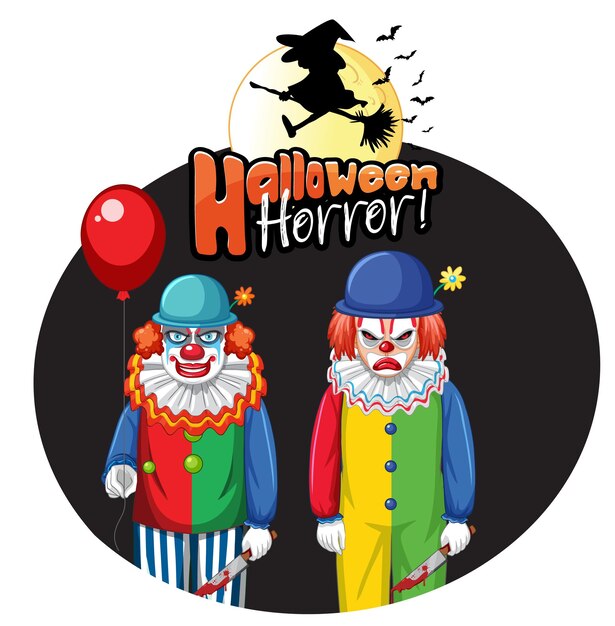 Insignia de terror de Halloween con dos payasos espeluznantes