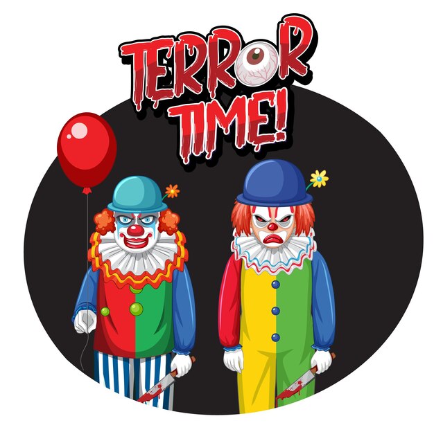 Insignia de terror time con dos payasos espeluznantes