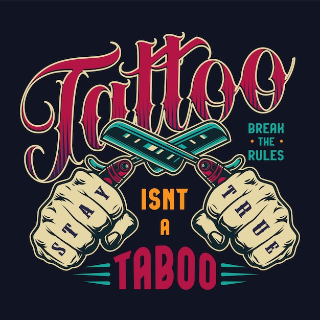 Insignia vintage de salón de tatuaje colorido
