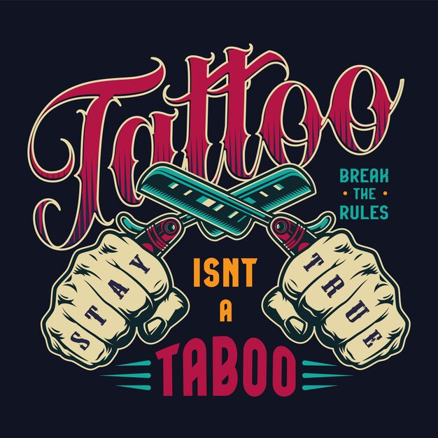 Insignia vintage de salón de tatuaje colorido