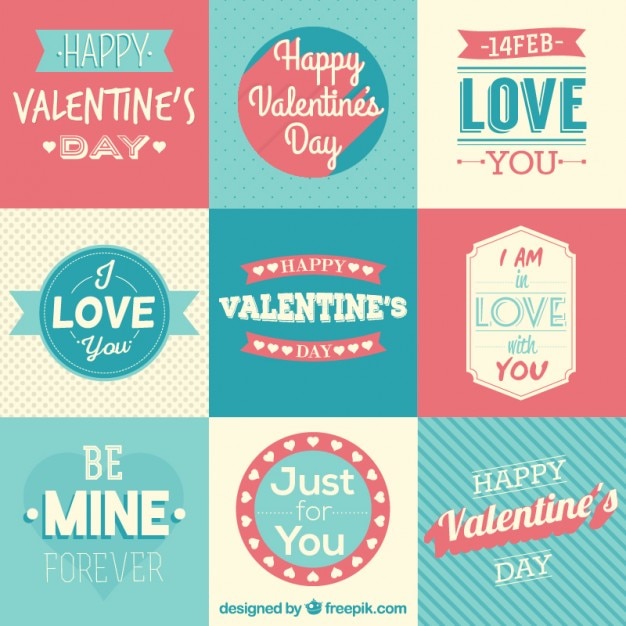 Vector gratuito insignias adorables y frases del día de san valentín en un estilo retro