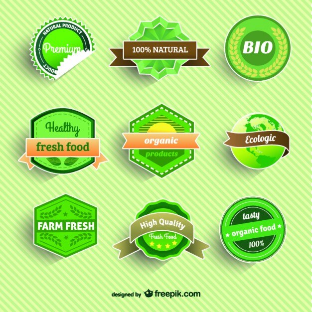 Insignias de alimentos eco orgánicos