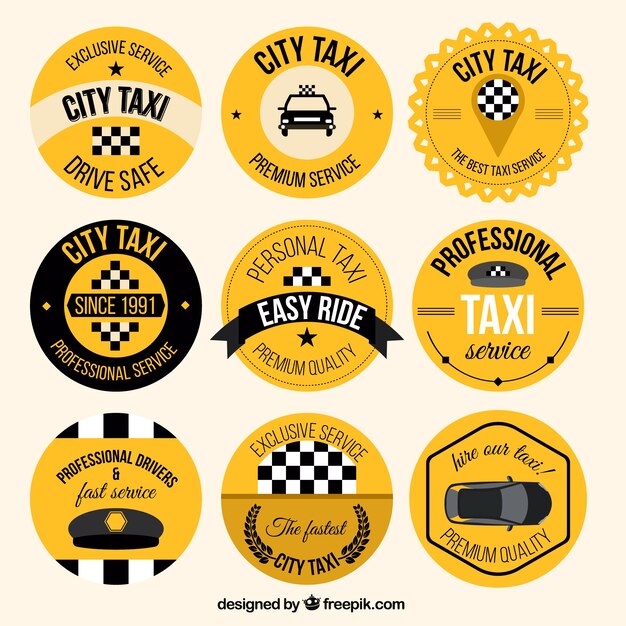 Insignias amarillas vintage de taxi 