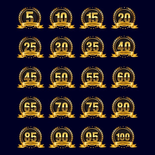 Vector gratuito insignias de aniversario de oro