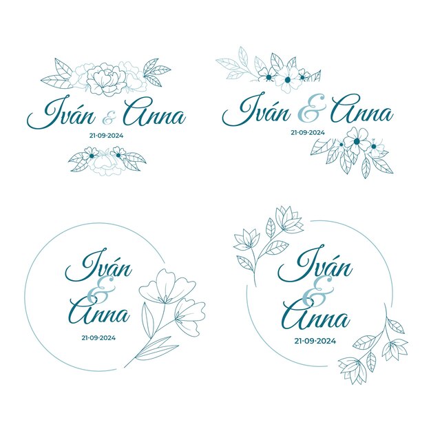 Insignias de boda dibujadas a mano
