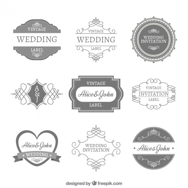 Vector gratuito insignias de boda elegantes decorativas en estilo vintage