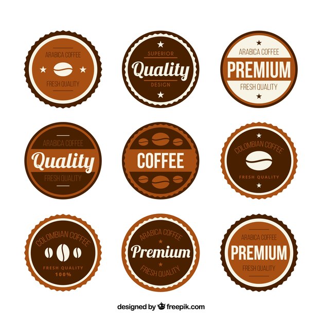 Insignias para café sobre fondo blanco