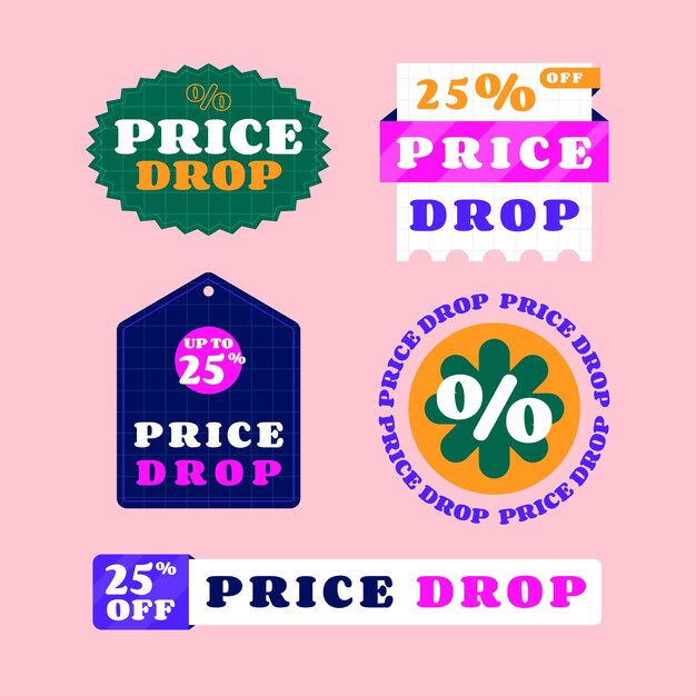 Insignias de caída de precio de diseño plano