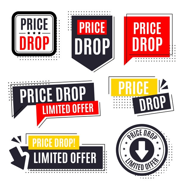 Insignias de caída de precio de diseño plano