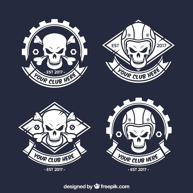 Vector gratuito insignias de calaveras salvajes dibujadas a mano