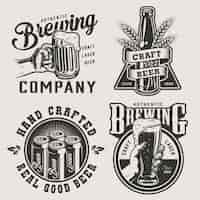 Vector gratuito insignias de cervecería monocromática vintage