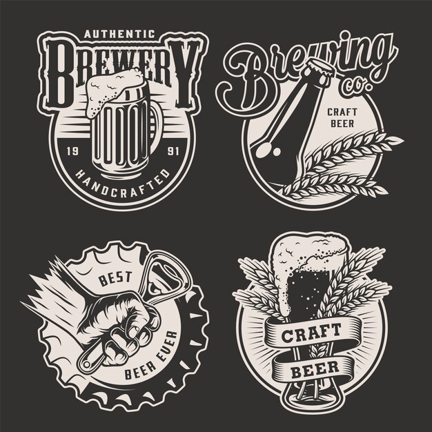 Insignias de cervecería vintage monocromas