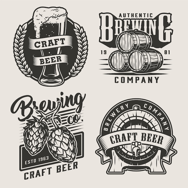 Insignias de cerveza artesanal monocromo vintage