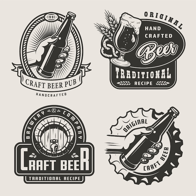 Vector gratuito insignias de cerveza artesanal vintage