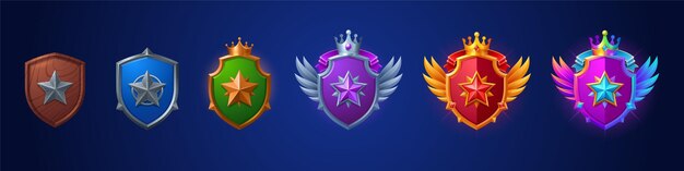 Insignias de clasificación de juegos con escudos con estrella