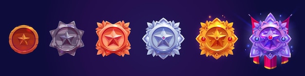 Insignias de clasificación de juegos con marco de estrella y fantasía
