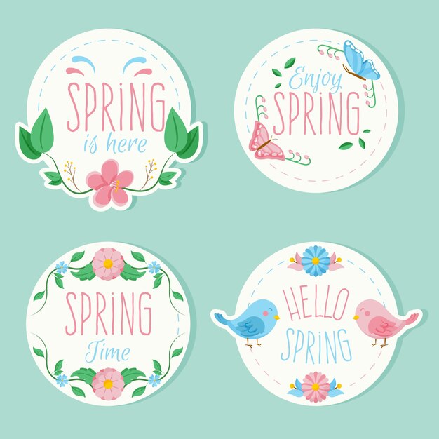 Insignias coloridas con paquete temático de primavera