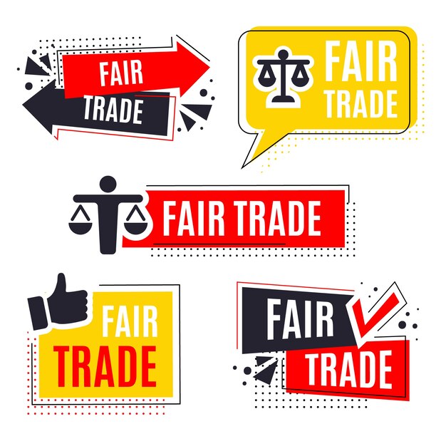 Insignias de comercio justo de diseño plano
