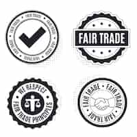 Vector gratuito insignias de comercio justo de diseño plano