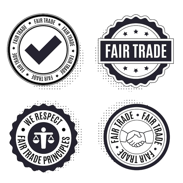 Insignias de comercio justo de diseño plano